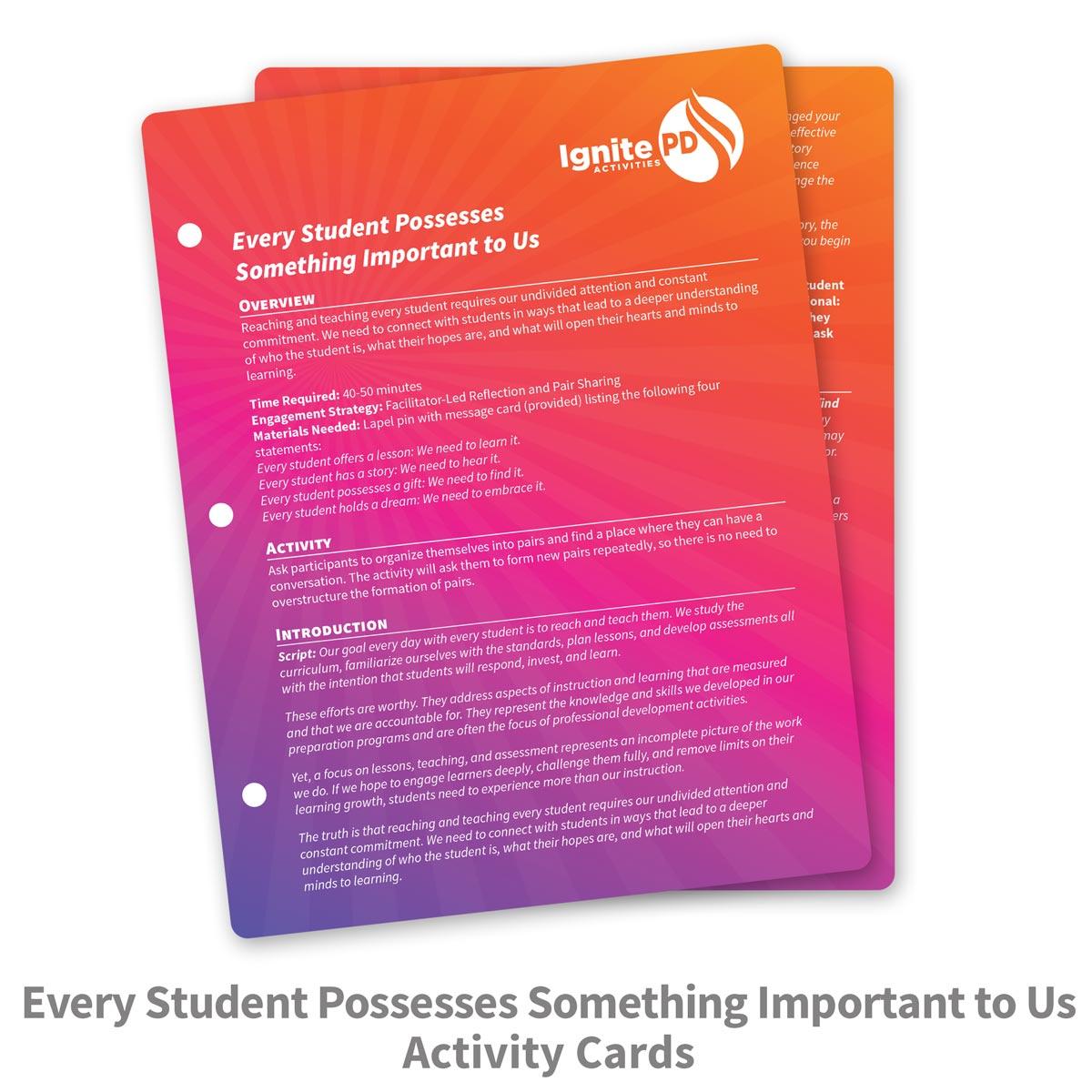 Every Student Possesses Something Important to Us activity cards